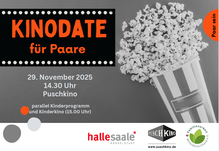 Das Bild zeigt eine Tüte Popkorn und die infos für das Kinodate